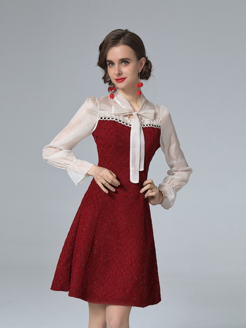 

JC Collection Women Red Tie-Up Neck Dress
