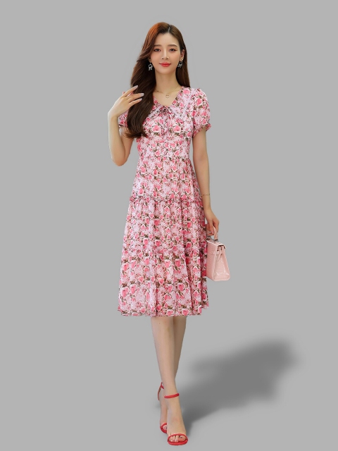 

JC Collection Red Floral Printed Fit & Flare Midi Dress
