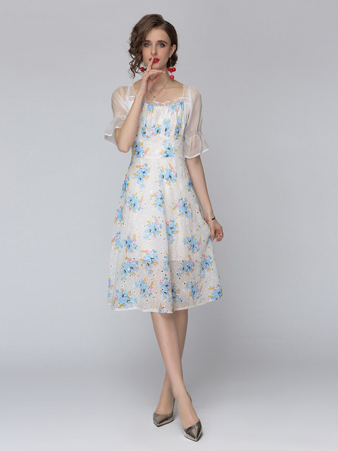 

JC Collection Women White Floral A-Line Midi Dress