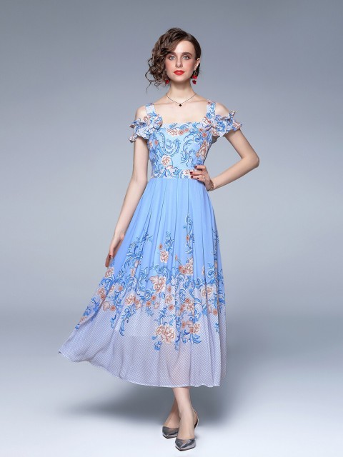 

JC Collection Blue Floral Fit & Flare Maxi Dress