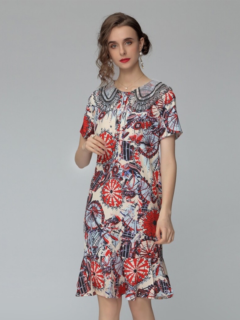 

JC Collection Multicoloured Floral Peter Pan Collar A-Line Dress, Multi