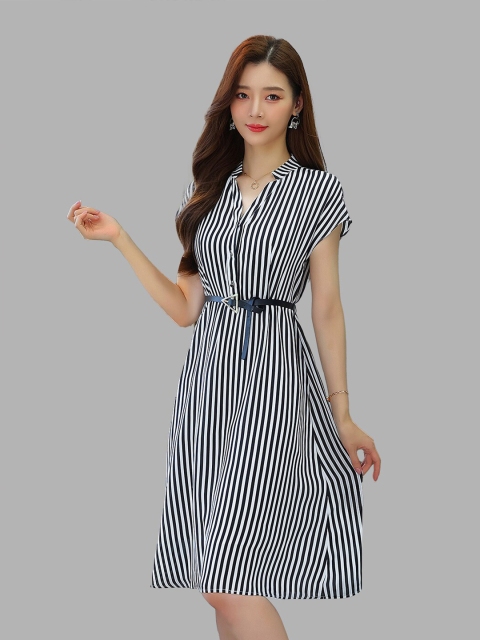 

JC Collection Multicoloured Striped A-Line Dress, Black