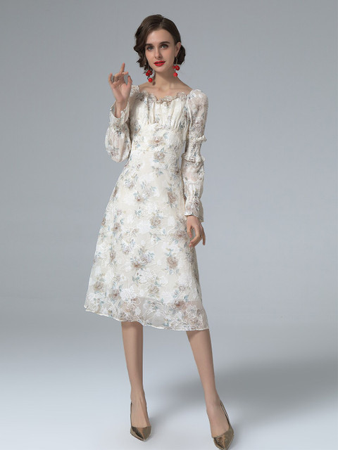 

JC Collection White Floral A-Line Midi Dress