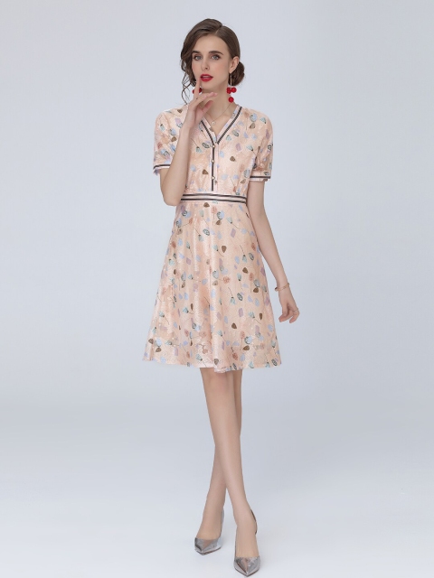 

JC Collection Women Peach-Coloured Tropical flared Dress
