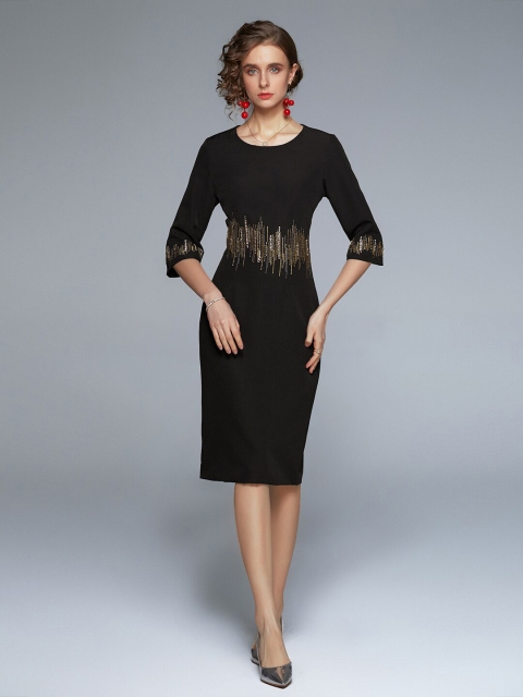 

JC Collection Women Black Embellished Sheath Dress