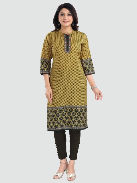 

Saree Swarg Women Yellow & Black Ethnic Motifs Printed Kurta