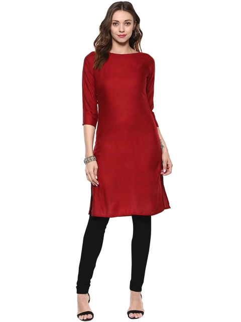 

Ives Women Maroon Solid Straight Kurta