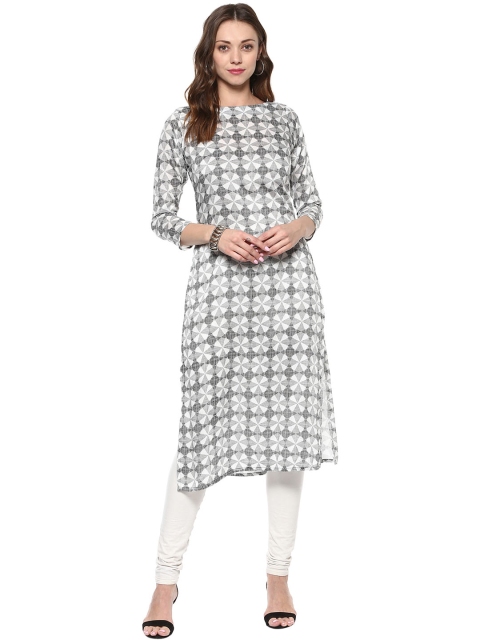 

Ives Women Grey & White Printed Straight Kurta