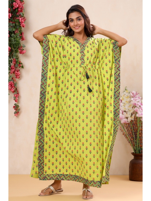 

mirari Green Printed Kaftan Maxi Nightdress