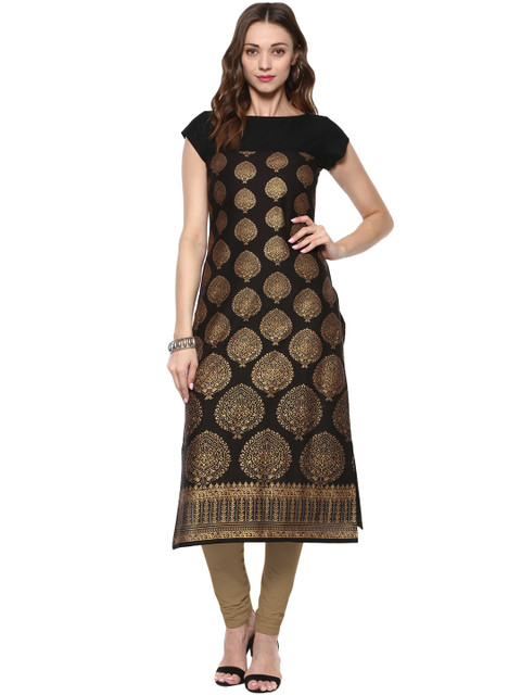

Ives Women Black & Golden Printed Straight Kurta