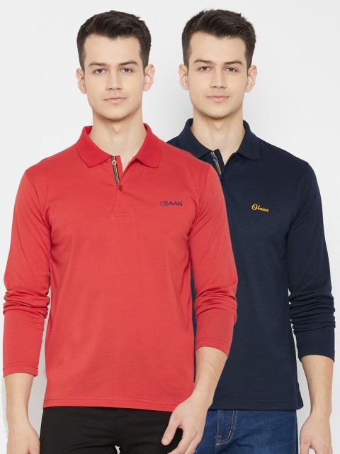 

Obaan Men Red Set of 2 Polo Collar Solid T-shirt