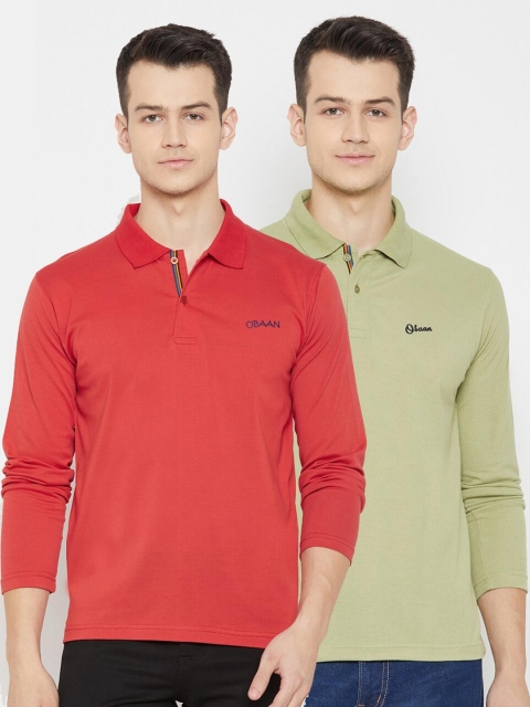 

Obaan Men Red Set of 2 Polo Collar Solid T-shirt