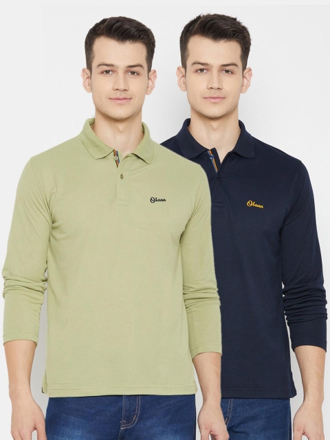 

Obaan Men Green Set of 2 Polo Collar Solid T-shirt