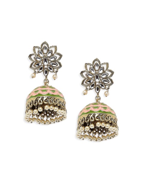 

Mahi Multicoloured Contemporary Jhumkas Earrings, Silver