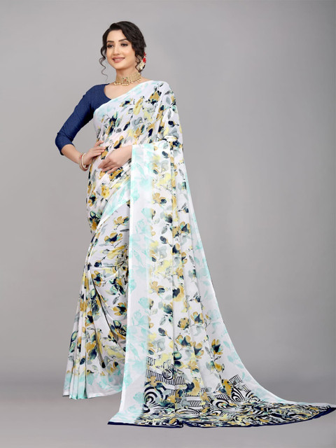 

Ratan Creation Navy Blue & Blue Floral Pure Georgette Saree