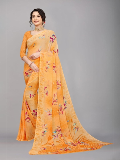 

Ratan Creation Orange & Pink Floral Pure Georgette Saree