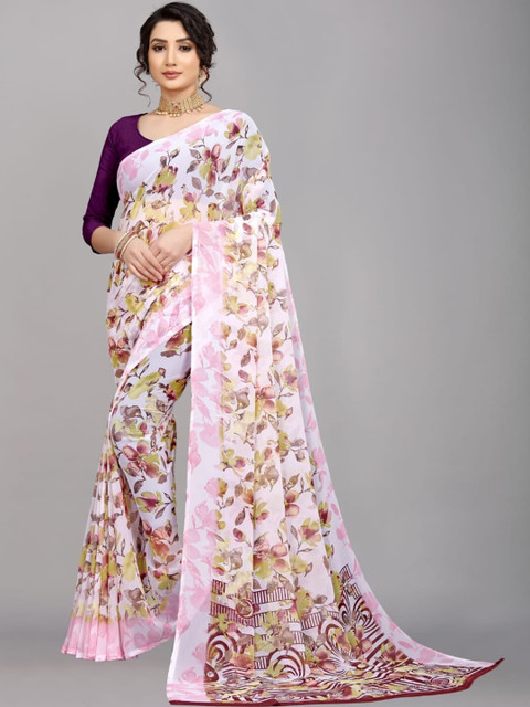 

Ratan Creation White & Burgundy Floral Print Pure Georgette Saree