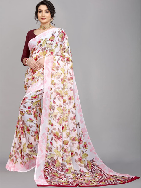 

Ratan Creation White Floral Printed Pure Georgette Saree