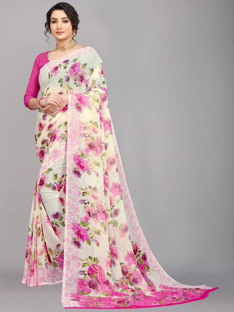 

Ratan Creation Pink & Green Floral Pure Georgette Saree