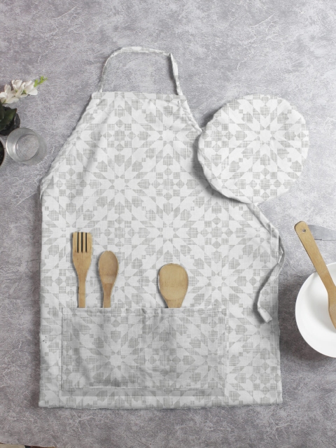 

HOUZZCODE Unisex Grey Printed Apron With Cap