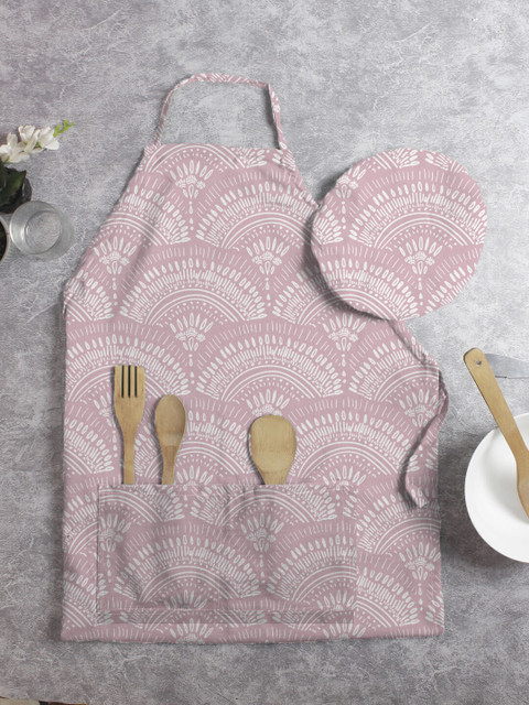 

HOUZZCODE Unisex Pink & White Printed Apron With Chef Cap