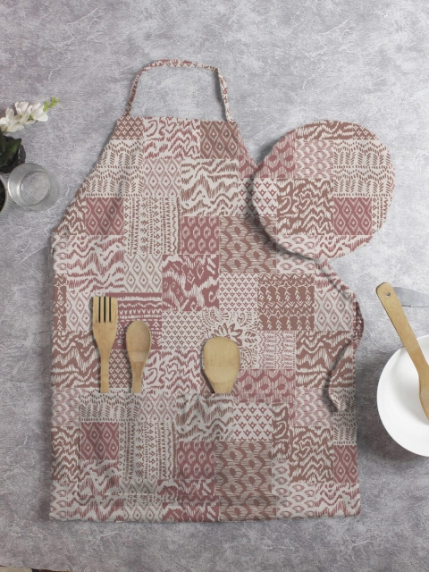 

HOUZZCODE Unisex Red Printed Apron With Chef Cap