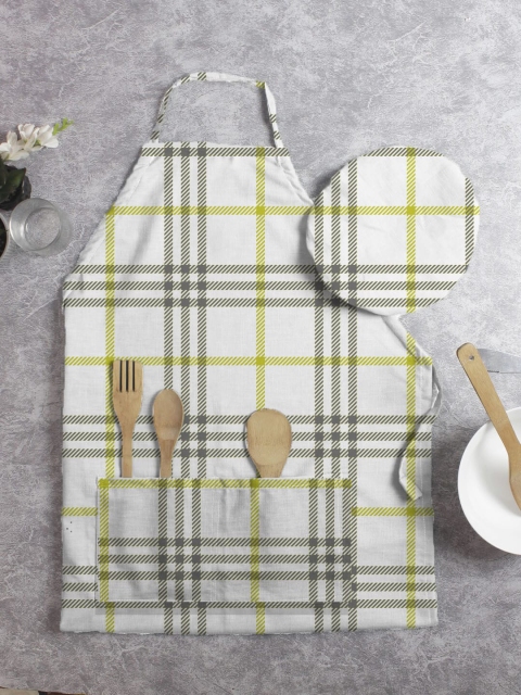 

HOUZZCODE Unisex Yellow & White Checked Apron With Chef Cap