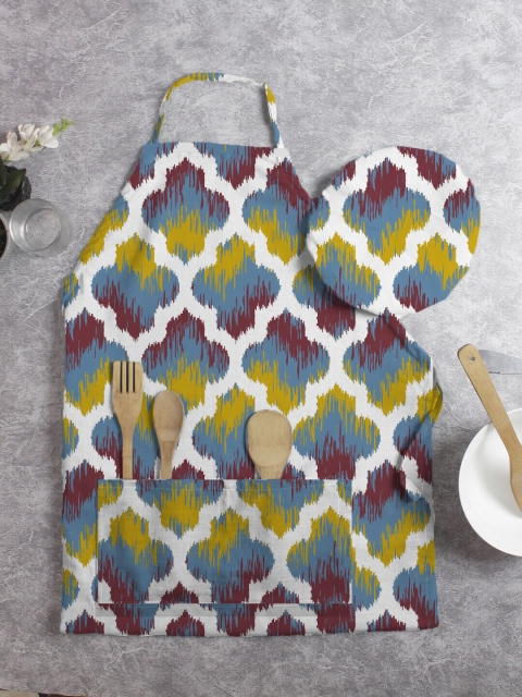 

HOUZZCODE Set of 2 Printed Apron & Cap, Purple