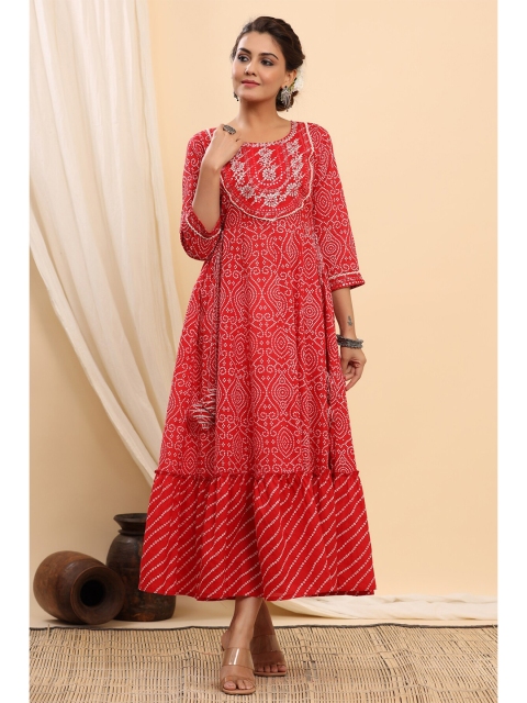 

ETHNIC STREET Mirror Embroidered Red Anarkali Flared Dress
