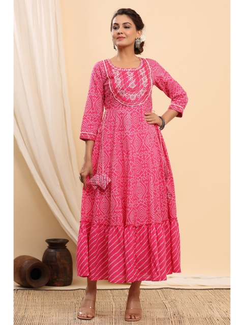 

ETHNIC STREET Pink & White Ethnic Motifs Ethnic Maxi Midi Dress