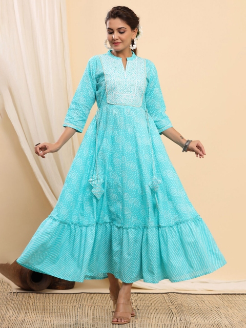 

ETHNIC STREET Turquoise Blue Ethnic Motifs Ethnic Maxi Dress