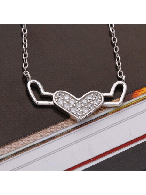

ANAYRA Silver-Toned Sterling Silver Heart Pendant with Link Chain