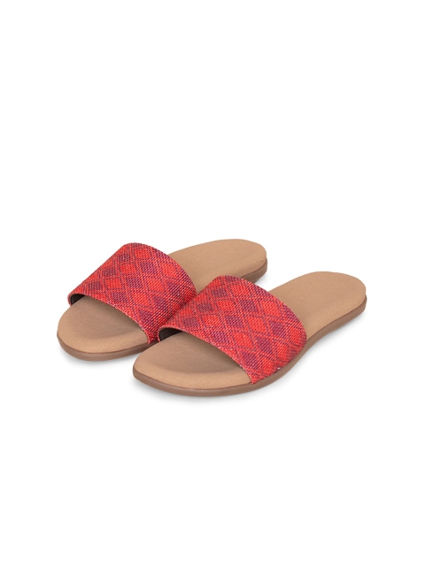 

ZOUK Women Open Toe Red Printed Flats