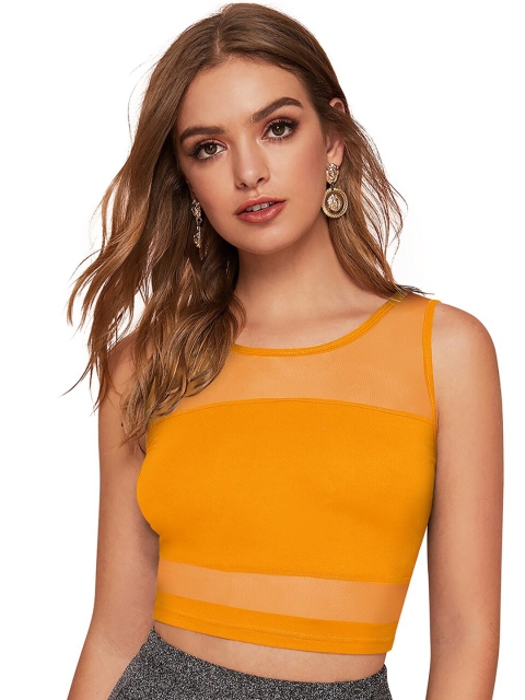

LONDON BELLY Women Yellow Striped Stylish Crop Top