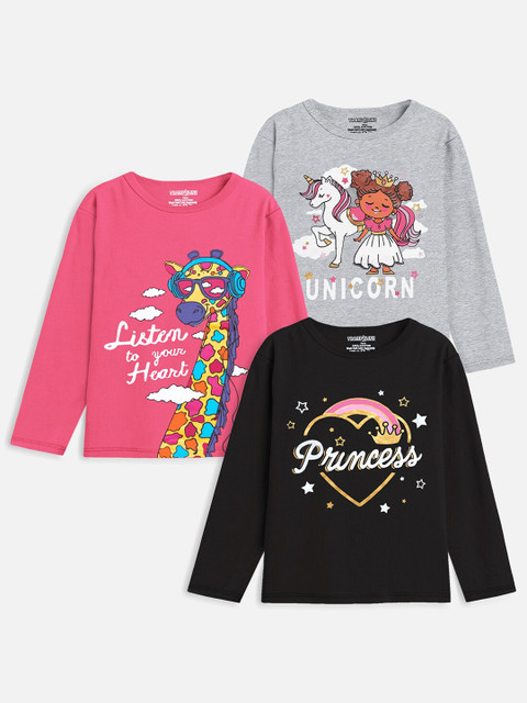 

Trampoline Girls Pack Of 3 Pink & Grey Printed T-shirt