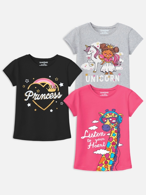 

Trampoline Girls Pack Of 3 Pink & Grey Printed T-shirt