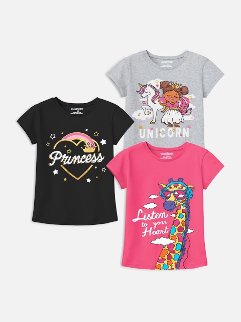 

Trampoline Girls Pack Of 3 Pink & Grey Printed T-shirt