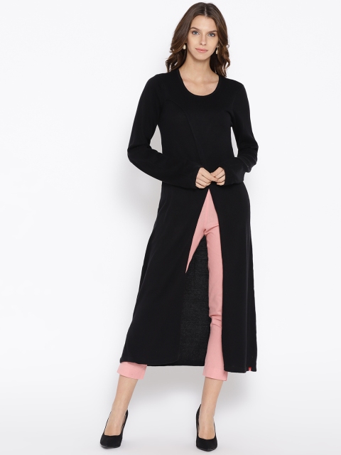 

Biba Women Black Solid High-Slit A-Line Kurta