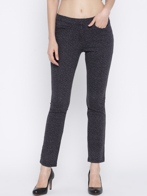 

Biba Women Charcoal Grey Self Design Trousers