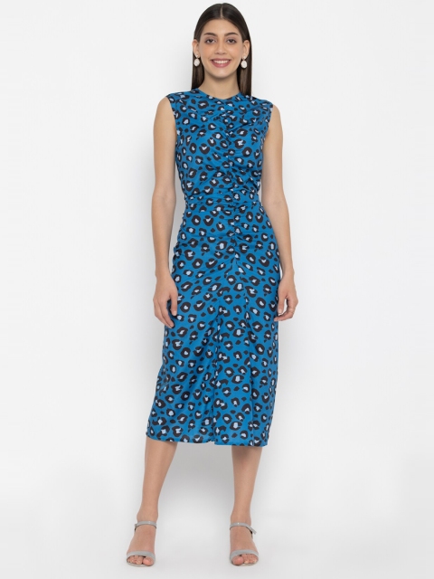 

SEW YOU SOON Blue Floral Chiffon A-Line Midi Dress
