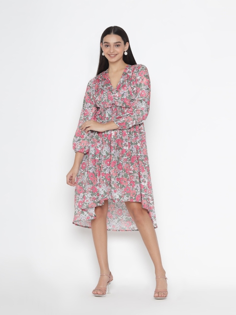 

SEW YOU SOON Multicoloured Floral Chiffon A-Line Dress, Multi