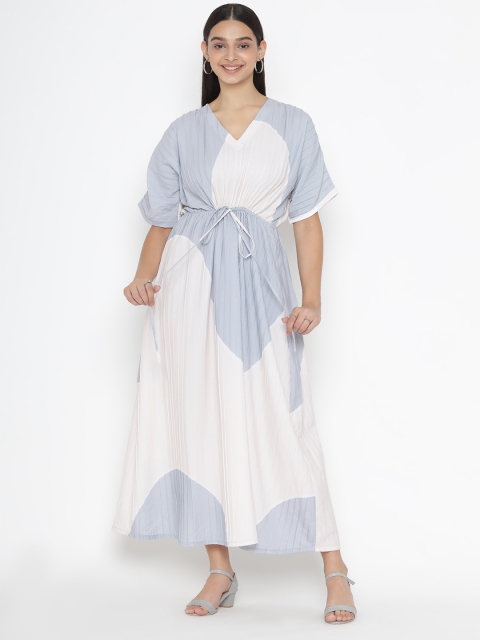 

SEW YOU SOON White & Blue Dyed & striped Printed Maxi Dress