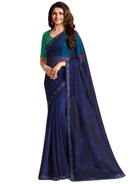 

Zainab chottani Navy Blue Pure Silk Block Print Saree