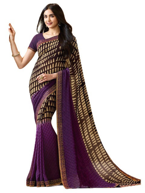 

Zainab chottani Purple & Beige Pure Georgette Block Print Saree