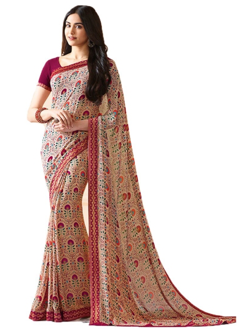 

Zainab chottani Red & Blue Floral Pure Georgette Block Print Saree