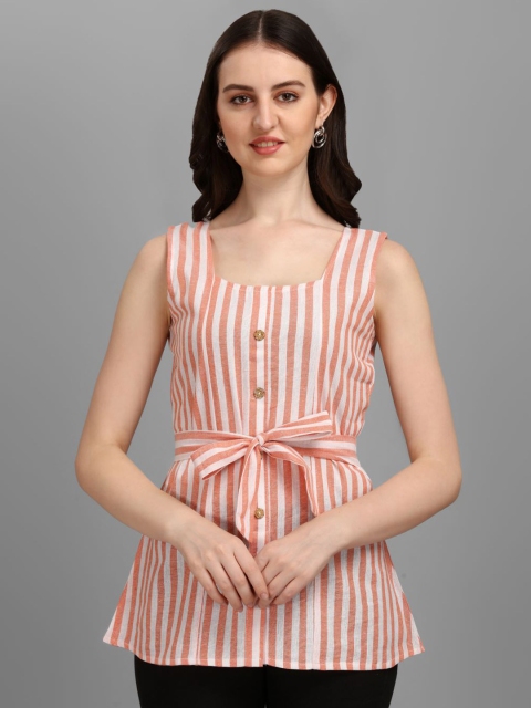 

GUFRINA Orange & White Striped Pure Cotton Longline Top