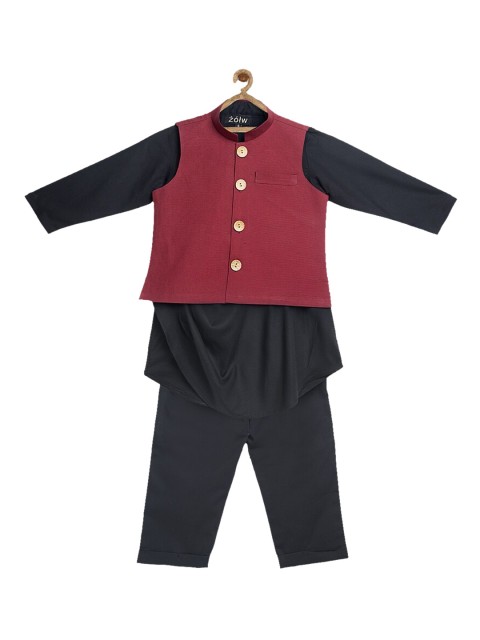 

Zotw Unisex Kids Black Kurta with pyjama & Nehru Jacket