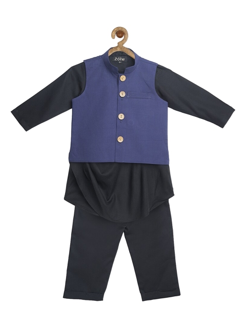 

Zotw Unisex Kids Black Kurta with Pyjama & Nehru Jacket