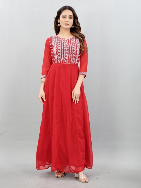 

APNISHA Women Red Floral Georgette Maxi Dress