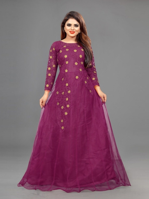 

APNISHA Purple Embellished Net Maxi Dress